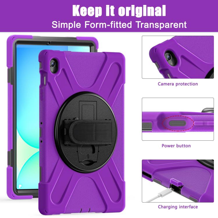 For Samsung Galaxy Tab S10 FE+ Rotatable Kickstand Grip Heavy Duty Hard Rugged Tablet Case(Purple) by bashfashion