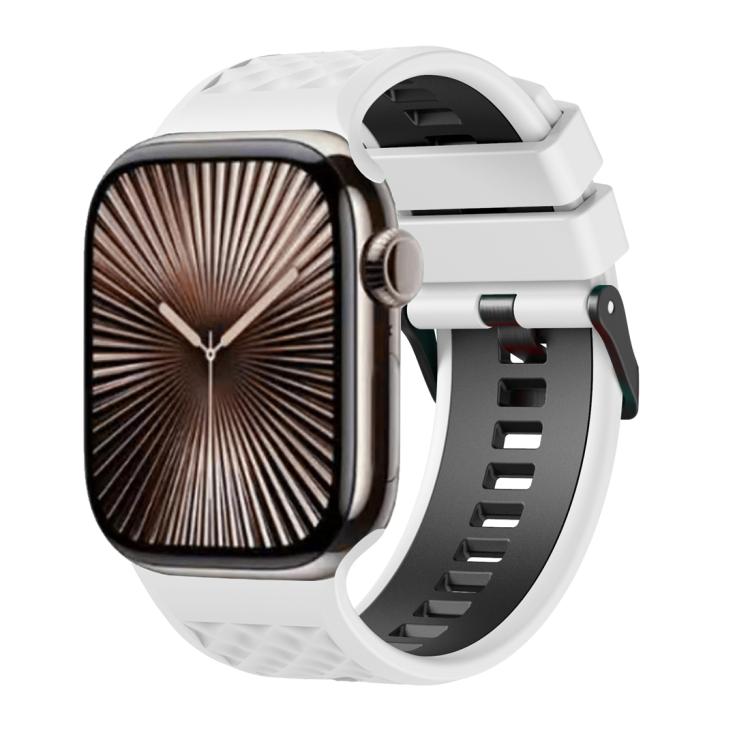 For Apple Watch 46mm / 49mm / 45mm / 44mm Diamond Texture Two Color Silicone Watch Band(White Black) by bashfashion
