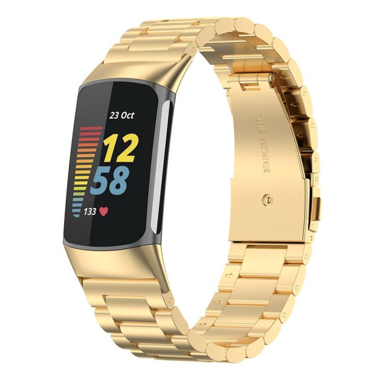 For Fitbit Charge 6 / 5 xDfind Three Beads Quick Release Metal Watch Band(Gold) by xDfind