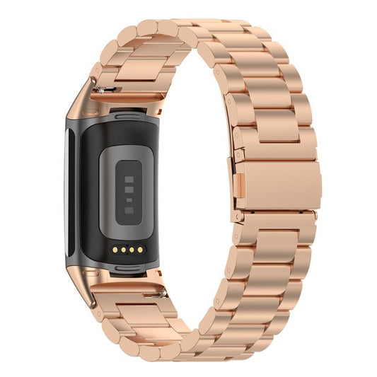 For Fitbit Charge 6 / 5 xDfind Three Beads Quick Release Metal Watch Band(Rose Gold) by xDfind