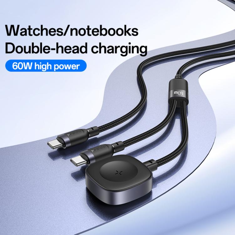Yesido CA136C 60W USB-C / Type-C to Type-C & iWatch 2 in 1 Charging Cable, Length:1.2m(Black) by Yesido