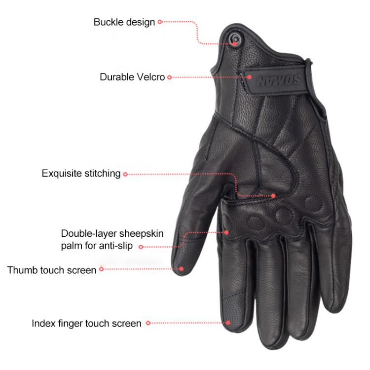 SOMAN MG-24 Motorcycle Sheepskin Gloves Touch Screen Off-road Riding Retro Gloves, Size:XL(Black) by SOMAN