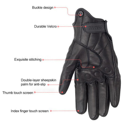 SOMAN MG-24 Motorcycle Sheepskin Gloves Touch Screen Off-road Riding Retro Gloves, Size:L(Black) by SOMAN