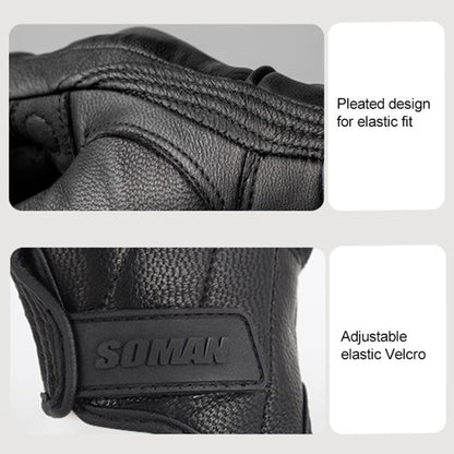 SOMAN MG-24 Motorcycle Sheepskin Gloves Touch Screen Off-road Riding Retro Gloves, Size:M(Black) by SOMAN