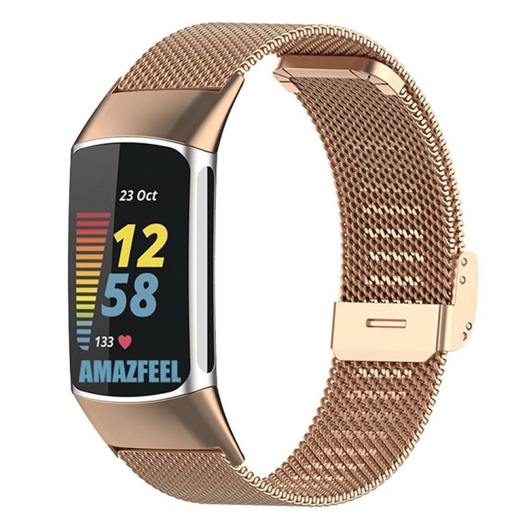 For Fitbit Charge 6 / 5 xDfind Milanese Metal Buckle Watch Band(Rose Gold) by xDfind