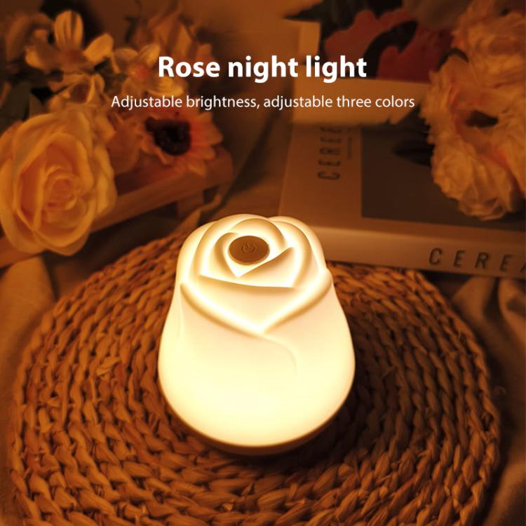3W Rose Night Light Bedside Touch Sensor Ambient Lighting, Style:Rechargeable(White) by bashfashion