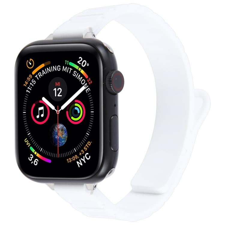 For Apple Watch 46mm / 49mm / 45mm / 44mm Slim I-shaped Magnetic Silicone Watch Band(Silver+White) by bashfashion