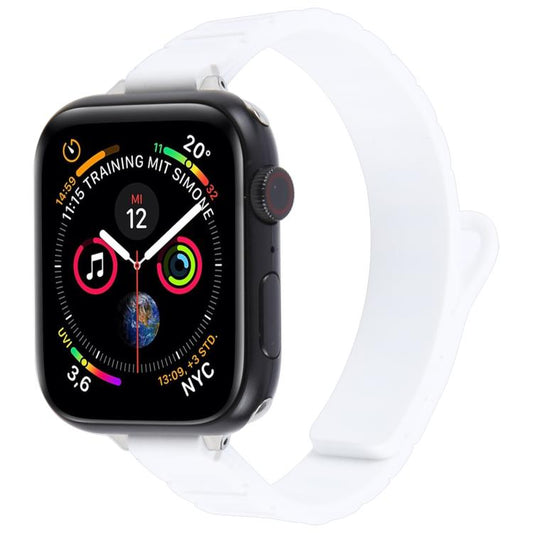 For Apple Watch 46mm / 49mm / 45mm / 44mm Slim I-shaped Magnetic Silicone Watch Band(Silver+White) by bashfashion