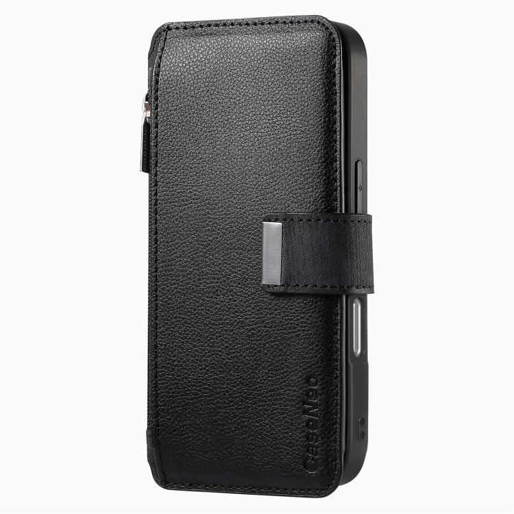 For iPhone 16 Pro Max CaseNeo MagSafe RFID Anti-theft Zipper Wallet Retro Leather Phone Case(Black) by CaseNeo