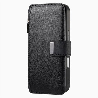 For iPhone 16 Pro Max CaseNeo MagSafe RFID Anti-theft Zipper Wallet Retro Leather Phone Case(Black) by CaseNeo