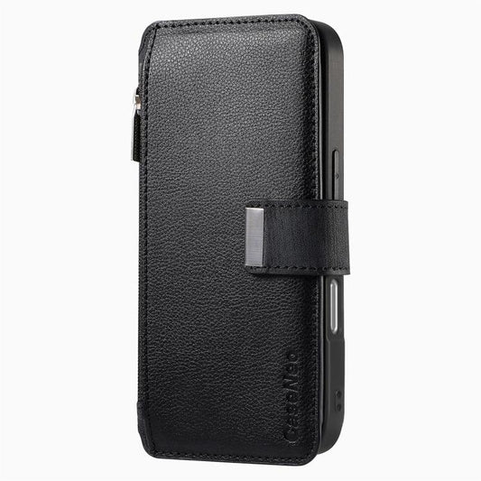 For iPhone 16 Pro Max CaseNeo MagSafe RFID Anti-theft Zipper Wallet Retro Leather Phone Case(Black) by CaseNeo