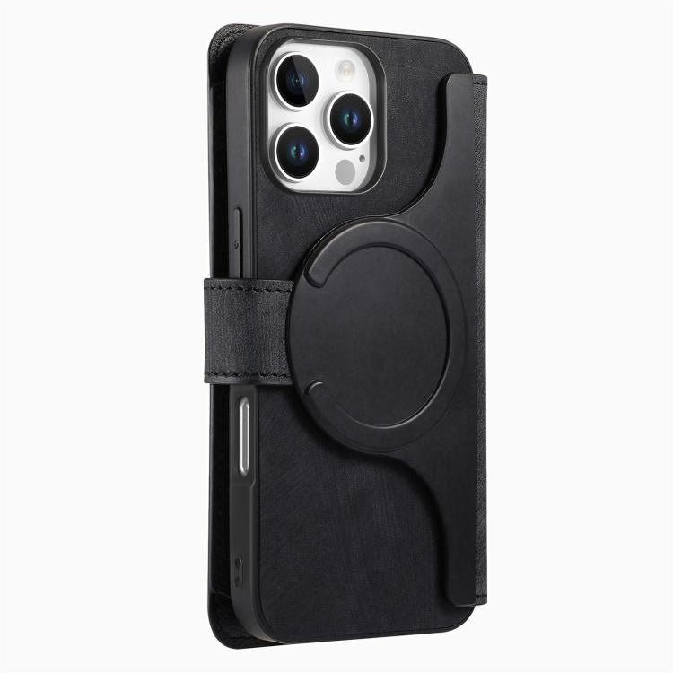 For iPhone 16 Pro Max CaseNeo MagSafe RFID Anti-theft Zipper Wallet Retro Leather Phone Case(Black) by CaseNeo