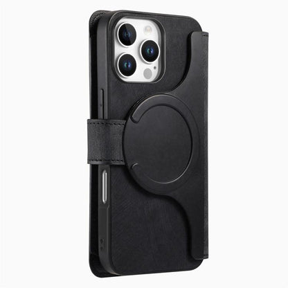 For iPhone 16 Pro Max CaseNeo MagSafe RFID Anti-theft Zipper Wallet Retro Leather Phone Case(Black) by CaseNeo