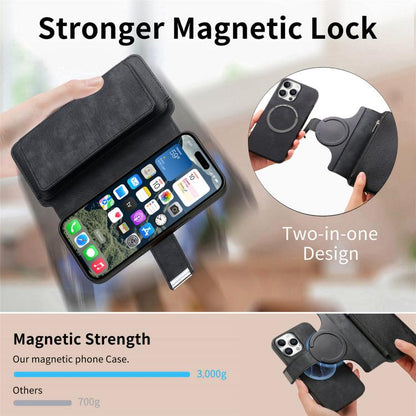 For iPhone 16 Pro Max CaseNeo MagSafe RFID Anti-theft Zipper Wallet Retro Leather Phone Case(Black) by CaseNeo