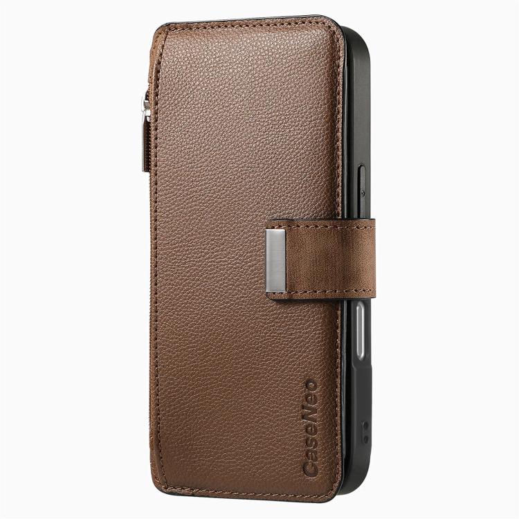 For iPhone 16 Pro CaseNeo MagSafe RFID Anti-theft Zipper Wallet Retro Leather Phone Case(Brown) by CaseNeo
