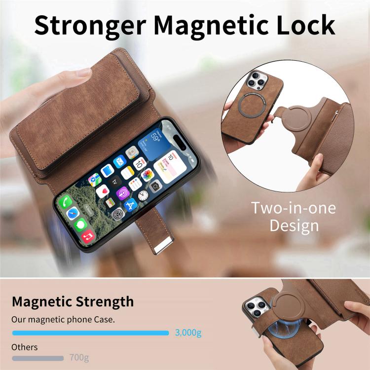 For iPhone 16 Pro CaseNeo MagSafe RFID Anti-theft Zipper Wallet Retro Leather Phone Case(Brown) by CaseNeo