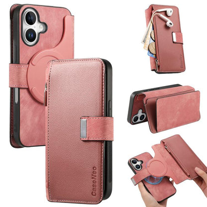 For iPhone 16 Plus CaseNeo MagSafe RFID Anti-theft Zipper Wallet Retro Leather Phone Case(Pink) by CaseNeo