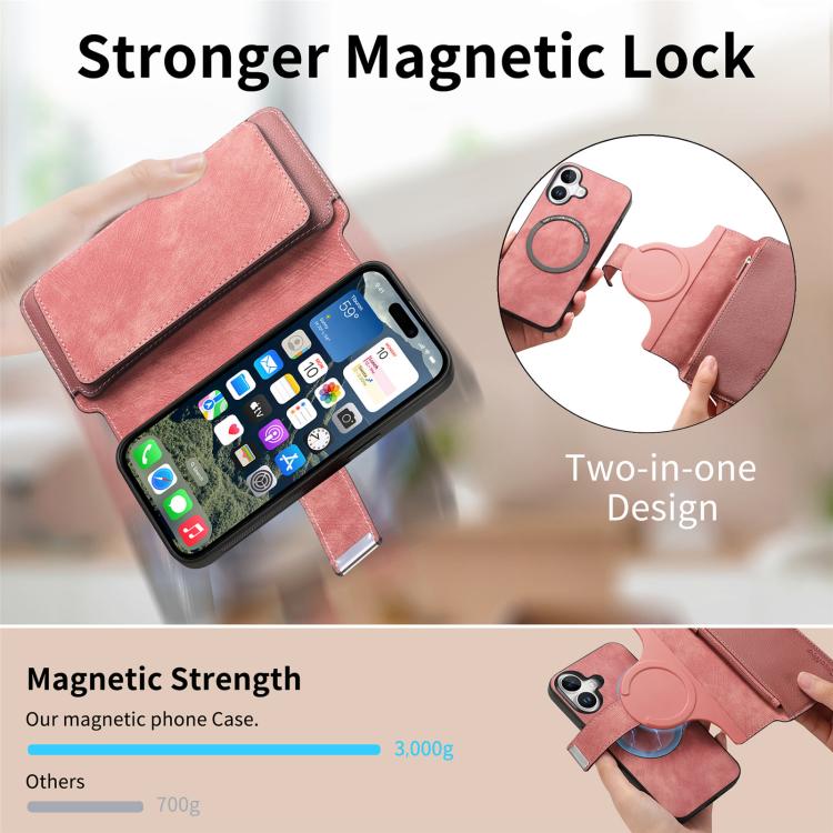 For iPhone 16 Plus CaseNeo MagSafe RFID Anti-theft Zipper Wallet Retro Leather Phone Case(Pink) by CaseNeo