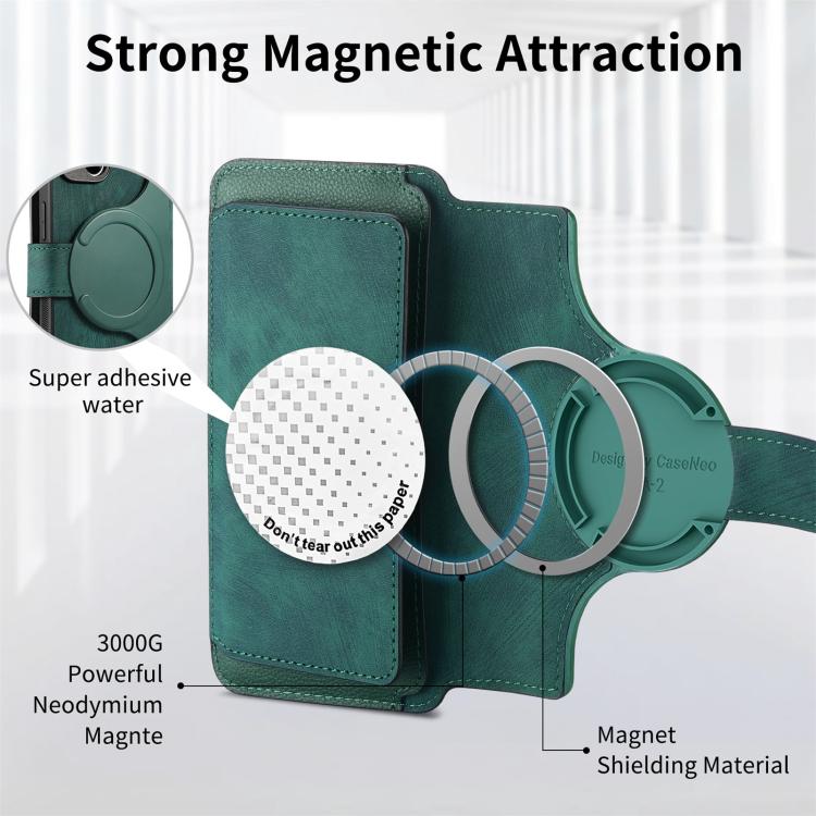 For iPhone 16 CaseNeo MagSafe RFID Anti-theft Zipper Wallet Retro Leather Phone Case(Green) by CaseNeo