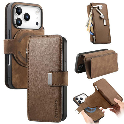 For iPhone 17 Pro Max CaseNeo MagSafe RFID Anti-theft Zipper Wallet Retro Leather Phone Case(Brown) by CaseNeo