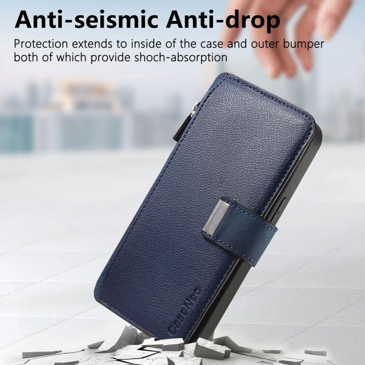 For iPhone 17 Pro Max CaseNeo MagSafe RFID Anti-theft Zipper Wallet Retro Leather Phone Case(Blue) by CaseNeo