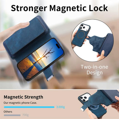 For iPhone 17 Pro Max CaseNeo MagSafe RFID Anti-theft Zipper Wallet Retro Leather Phone Case(Blue) by CaseNeo