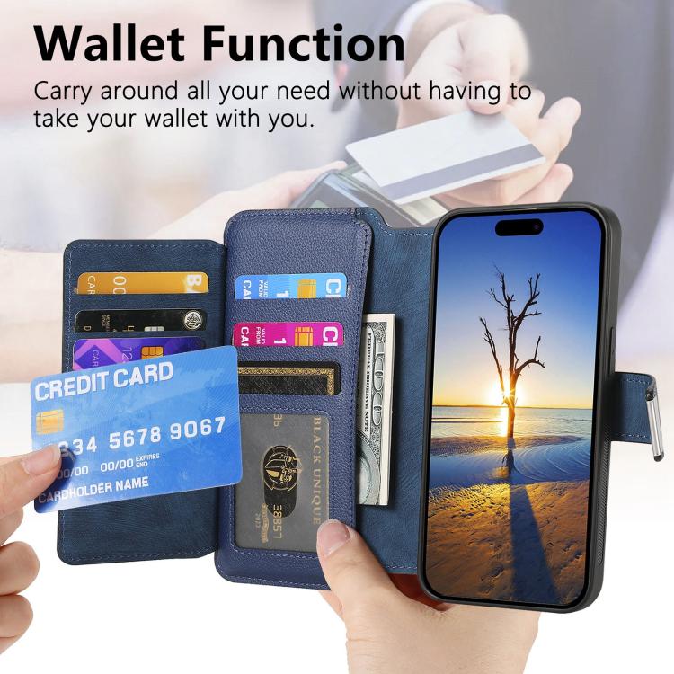 For iPhone 17 Pro Max CaseNeo MagSafe RFID Anti-theft Zipper Wallet Retro Leather Phone Case(Blue) by CaseNeo