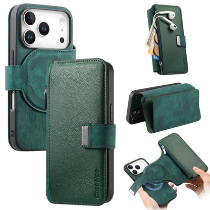 For iPhone 17 Pro Max CaseNeo MagSafe RFID Anti-theft Zipper Wallet Retro Leather Phone Case(Green) by CaseNeo
