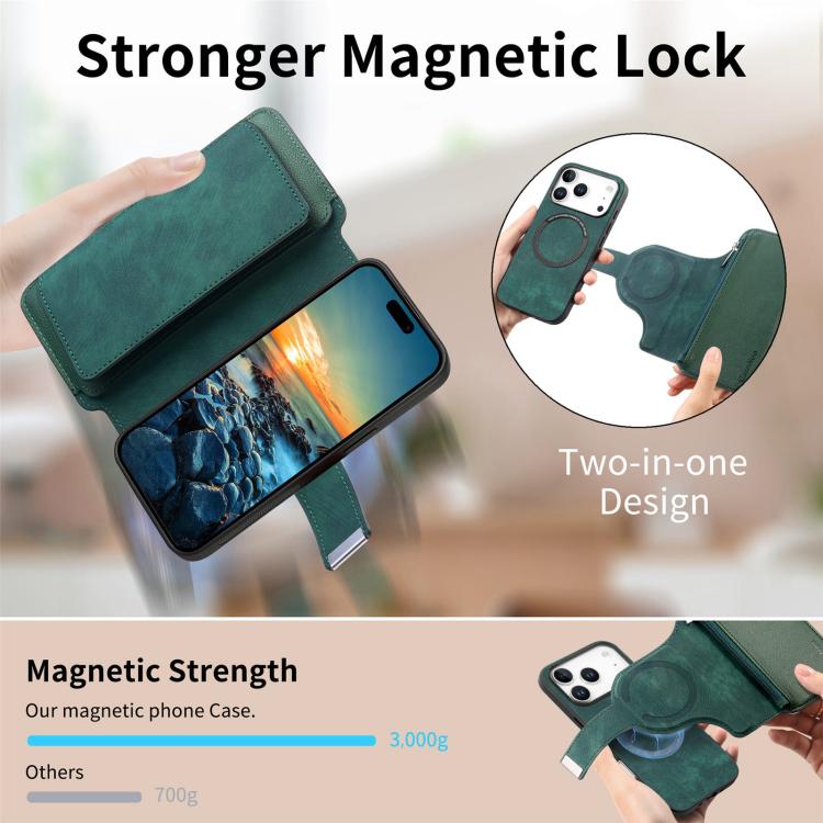 For iPhone 17 Pro Max CaseNeo MagSafe RFID Anti-theft Zipper Wallet Retro Leather Phone Case(Green) by CaseNeo