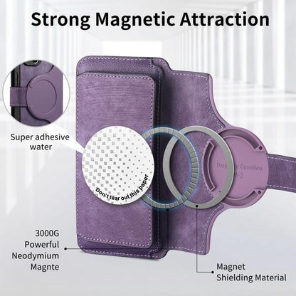 For iPhone 17 Pro Max CaseNeo MagSafe RFID Anti-theft Zipper Wallet Retro Leather Phone Case(Purple) by CaseNeo
