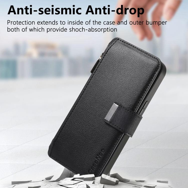 For iPhone 17 Pro CaseNeo MagSafe RFID Anti-theft Zipper Wallet Retro Leather Phone Case(Black) by CaseNeo