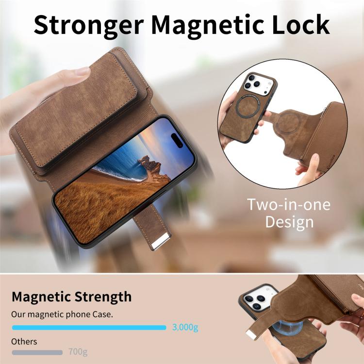 For iPhone 17 Pro CaseNeo MagSafe RFID Anti-theft Zipper Wallet Retro Leather Phone Case(Brown) by CaseNeo