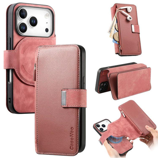 For iPhone 17 Pro CaseNeo MagSafe RFID Anti-theft Zipper Wallet Retro Leather Phone Case(Pink) by CaseNeo