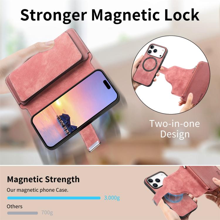 For iPhone 17 Pro CaseNeo MagSafe RFID Anti-theft Zipper Wallet Retro Leather Phone Case(Pink) by CaseNeo