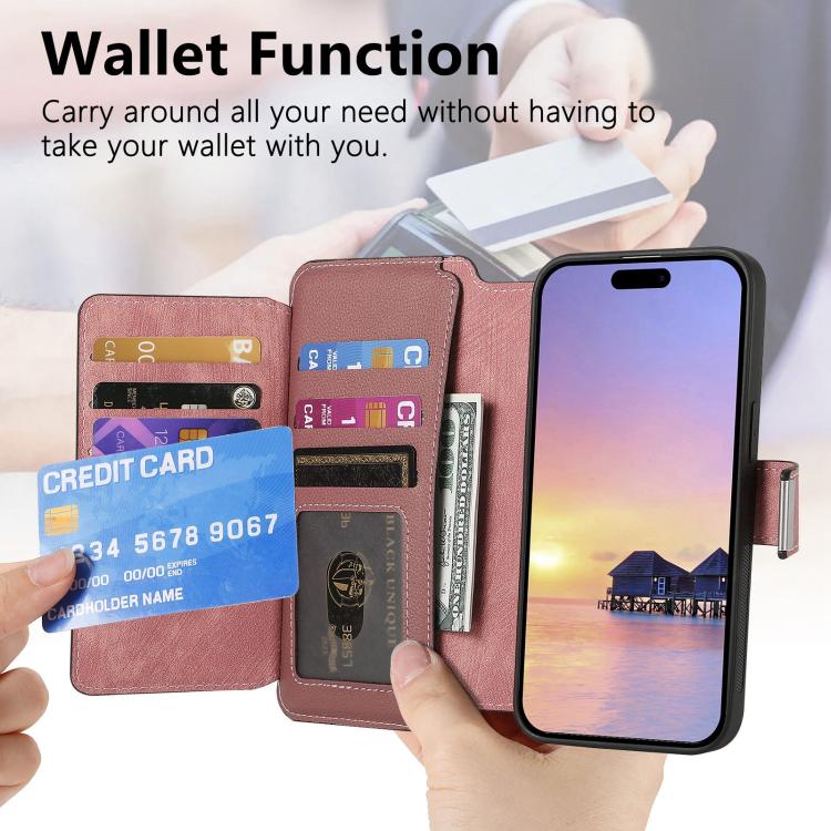 For iPhone 17 Pro CaseNeo MagSafe RFID Anti-theft Zipper Wallet Retro Leather Phone Case(Pink) by CaseNeo