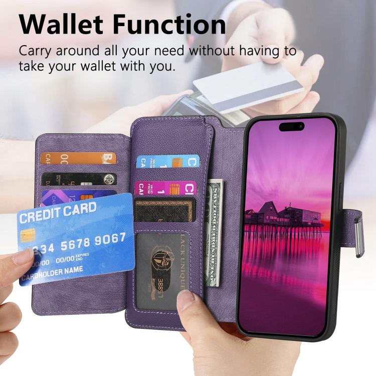 For iPhone 17 Pro CaseNeo MagSafe RFID Anti-theft Zipper Wallet Retro Leather Phone Case(Purple) by CaseNeo