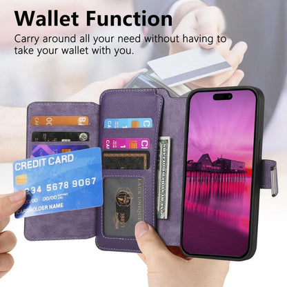 For iPhone 17 Pro CaseNeo MagSafe RFID Anti-theft Zipper Wallet Retro Leather Phone Case(Purple) by CaseNeo