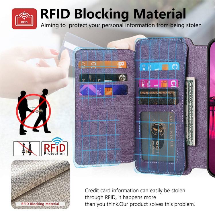 For iPhone 17 Pro CaseNeo MagSafe RFID Anti-theft Zipper Wallet Retro Leather Phone Case(Purple) by CaseNeo