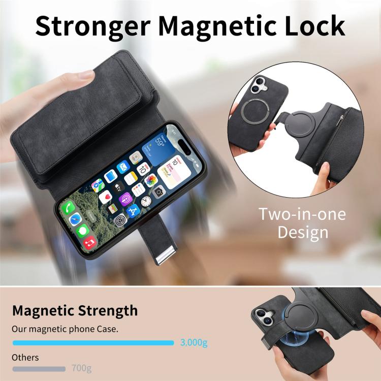 For iPhone 17 CaseNeo MagSafe RFID Anti-theft Zipper Wallet Retro Leather Phone Case(Black) by CaseNeo