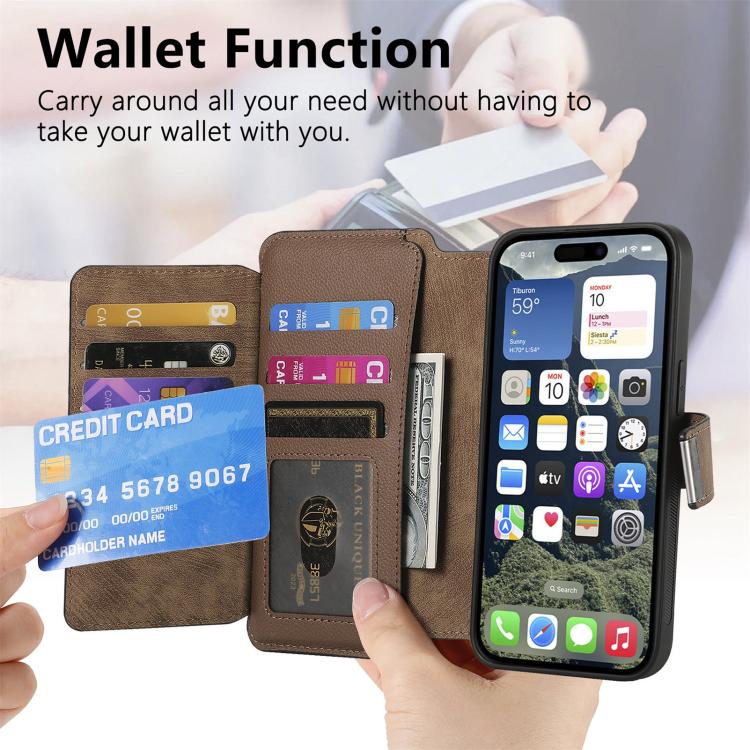 For iPhone 17 CaseNeo MagSafe RFID Anti-theft Zipper Wallet Retro Leather Phone Case(Brown) by CaseNeo