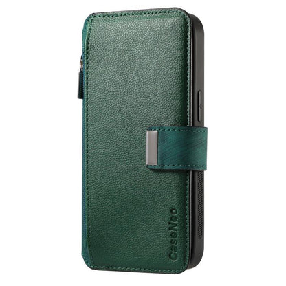 For iPhone 17 CaseNeo MagSafe RFID Anti-theft Zipper Wallet Retro Leather Phone Case(Green) by CaseNeo