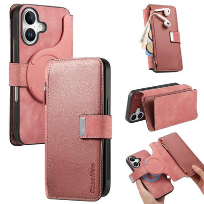 For iPhone 17 CaseNeo MagSafe RFID Anti-theft Zipper Wallet Retro Leather Phone Case(Pink) by CaseNeo