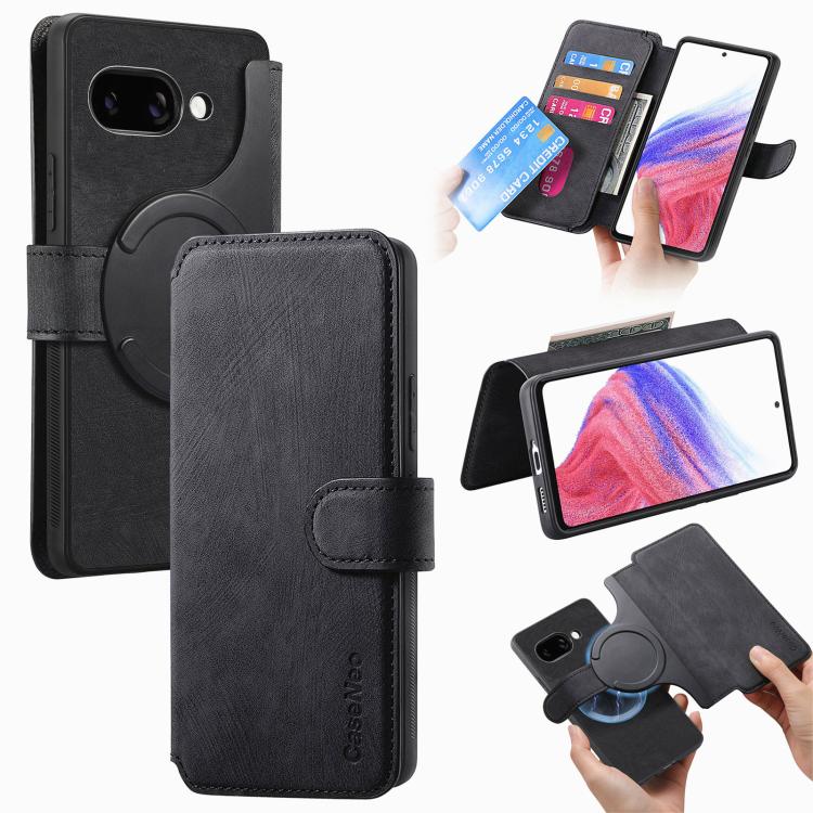 For Google Pixel 9a CaseNeo MagSafe RFID Anti-theft Retro Leather Phone Case(Black) by CaseNeo