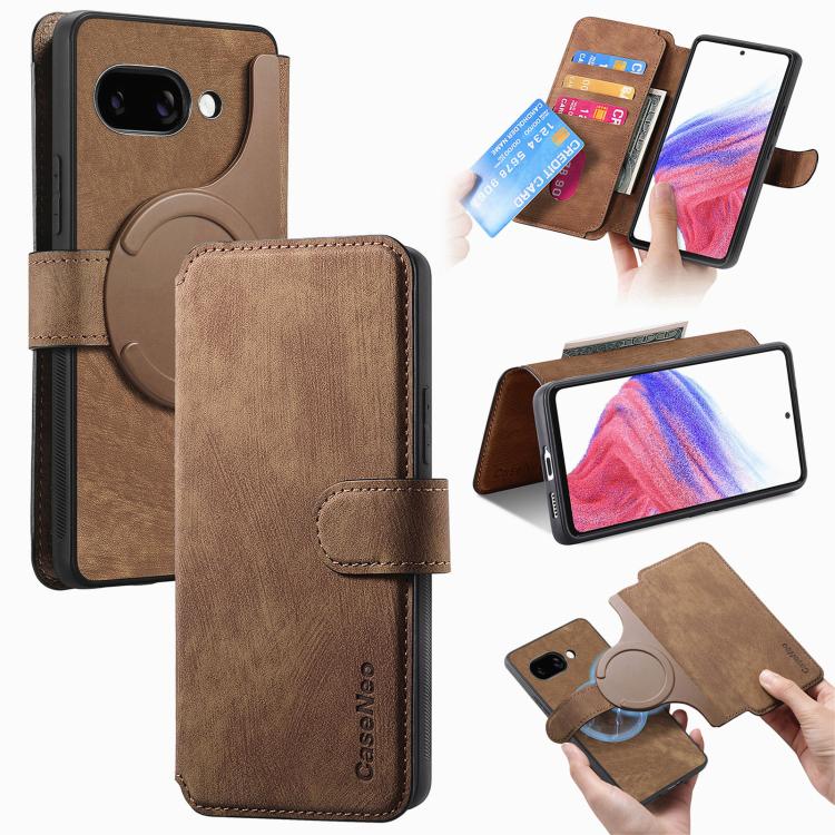 For Google Pixel 9a CaseNeo MagSafe RFID Anti-theft Retro Leather Phone Case(Brown) by CaseNeo