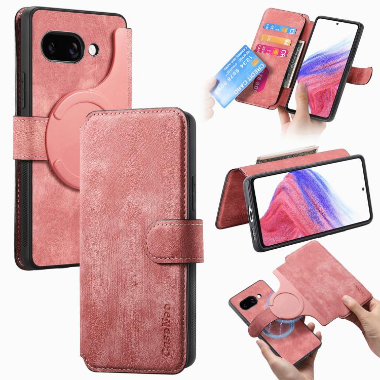 For Google Pixel 9a CaseNeo MagSafe RFID Anti-theft Retro Leather Phone Case(Pink) by CaseNeo