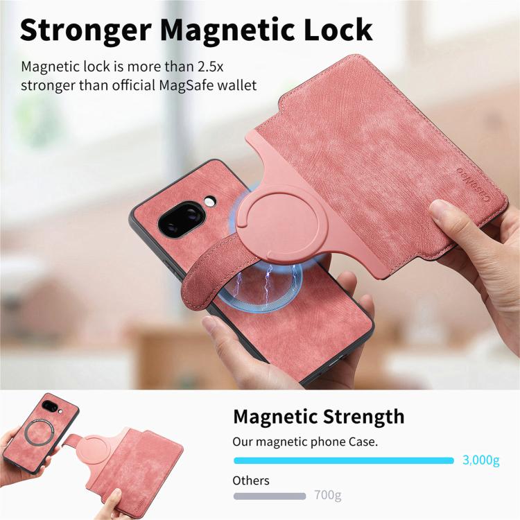 For Google Pixel 9a CaseNeo MagSafe RFID Anti-theft Retro Leather Phone Case(Pink) by CaseNeo