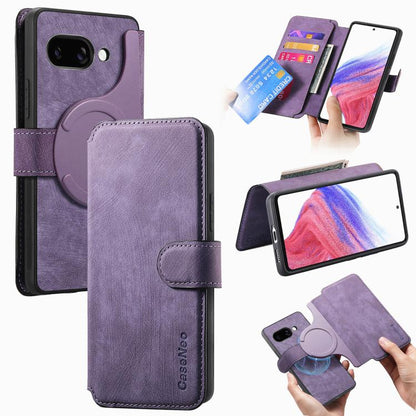 For Google Pixel 9a CaseNeo MagSafe RFID Anti-theft Retro Leather Phone Case(Purple) by CaseNeo