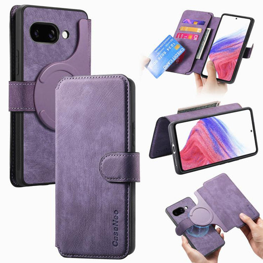 For Google Pixel 9a CaseNeo MagSafe RFID Anti-theft Retro Leather Phone Case(Purple) by CaseNeo