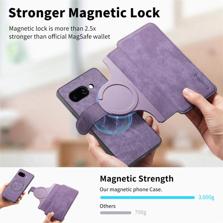 For Google Pixel 9a CaseNeo MagSafe RFID Anti-theft Retro Leather Phone Case(Purple) by CaseNeo