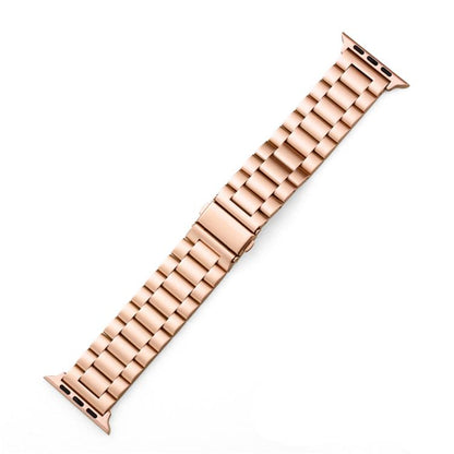 For Apple Watch 42 / 44 / 45 / 46 / 49mm xDfind Three Beads Fold Buckle Stainless Steel Watch Band(Rose Gold) by xDfind